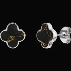 Black-Gold Clover Ohrstecker | 18K vergoldet
