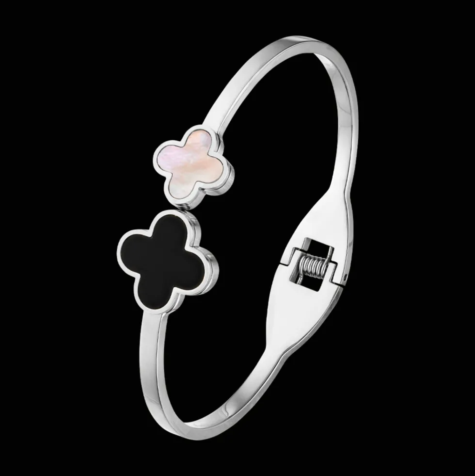 Black-White Clover Armreif | 18K vergoldet