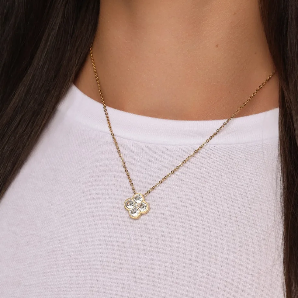 Crystal Clover Kette | 18K vergoldet