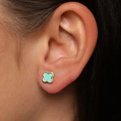 Ice Blue Clover Ohrstecker | 18K vergoldet