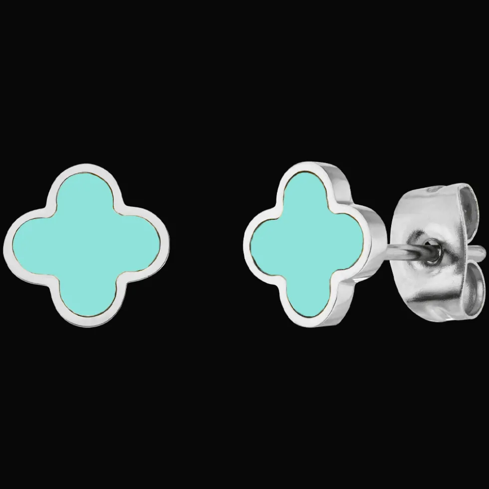 Ice Blue Clover Ohrstecker | 18K vergoldet