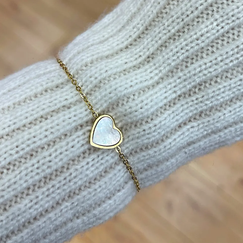 Perlmutt Herz Armband | 18K vergoldet