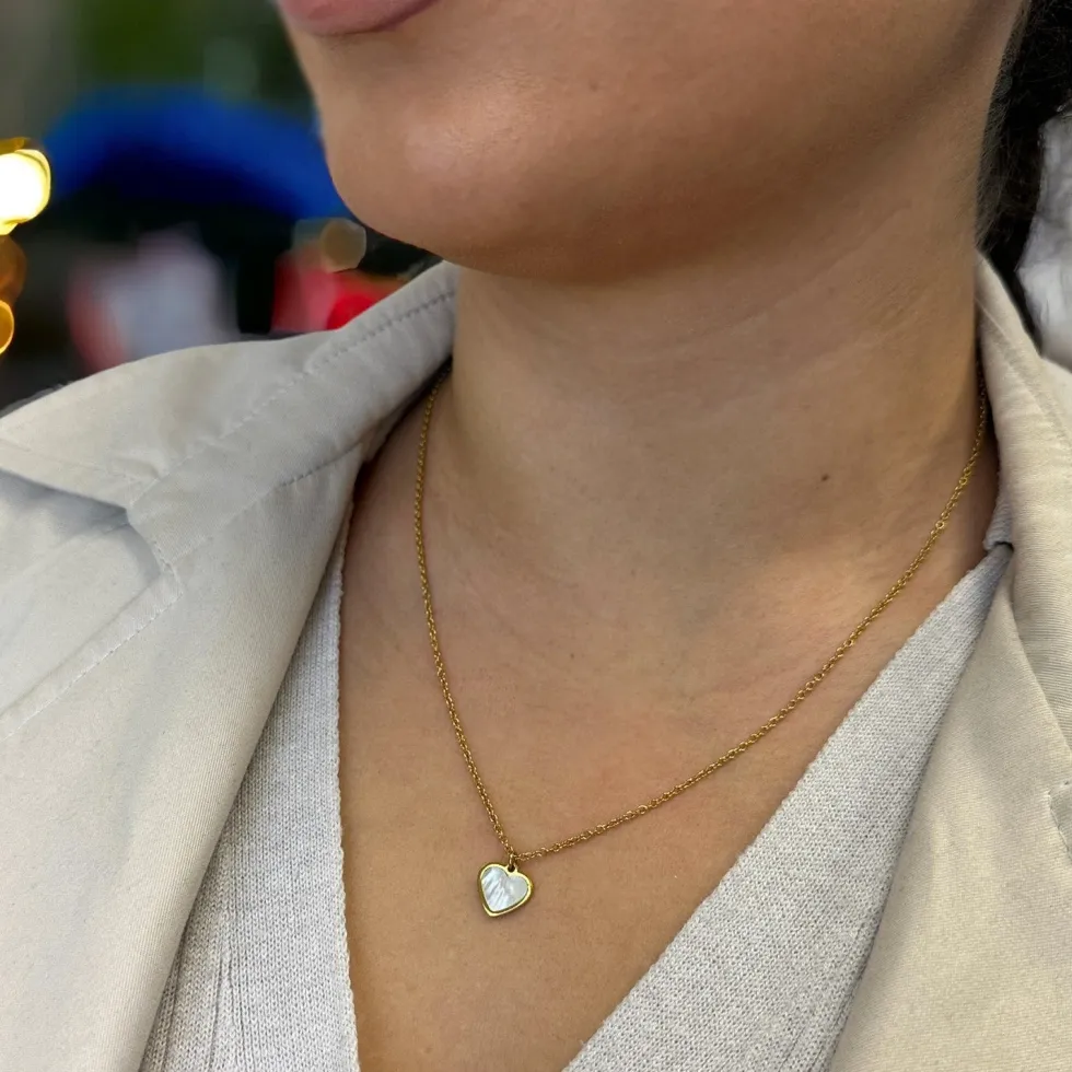 Perlmutt Herz Kette | 18K vergoldet