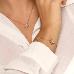 Rosa Perlmutt Clover Armband | 18K vergoldet