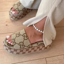White Clovers Fußkette | 18K vergoldet