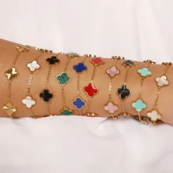 White-Gold Clover Armband | 18K vergoldet