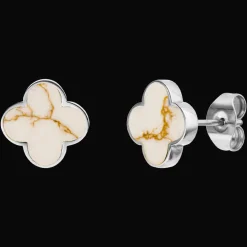 White-Gold Clover Ohrstecker | 18K vergoldet