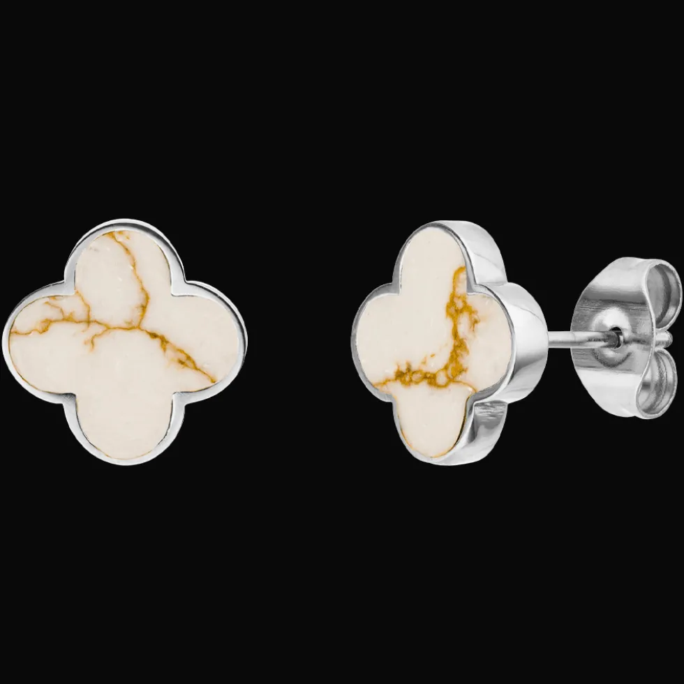 White-Gold Clover Ohrstecker | 18K vergoldet